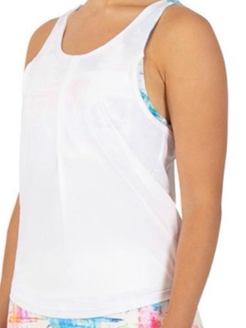 FILA White Layered Racerback Tennis Tank with Multicolor Tie-Dye Underlay
